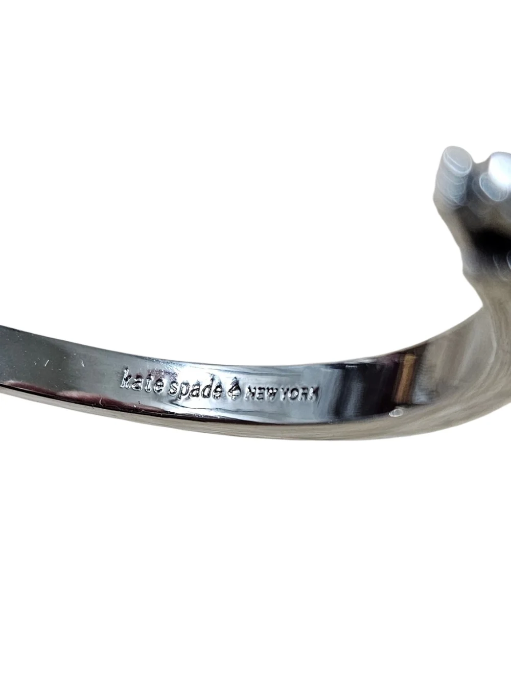Kate Spade NY Crystal Bow Hinged Bangle Bracelet Silver Tone | Pouch ÷ Box NWOT - Picture 5 of 8